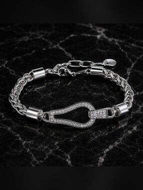Silver Pave Lock Chain Unisex Bracelet - Silver